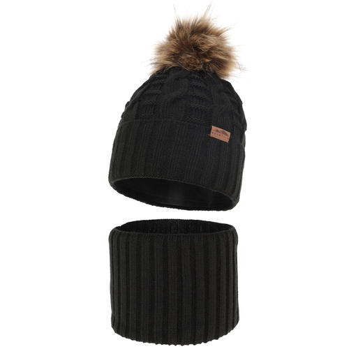 Jongens winter set, zwart, met garen pompon, Cent