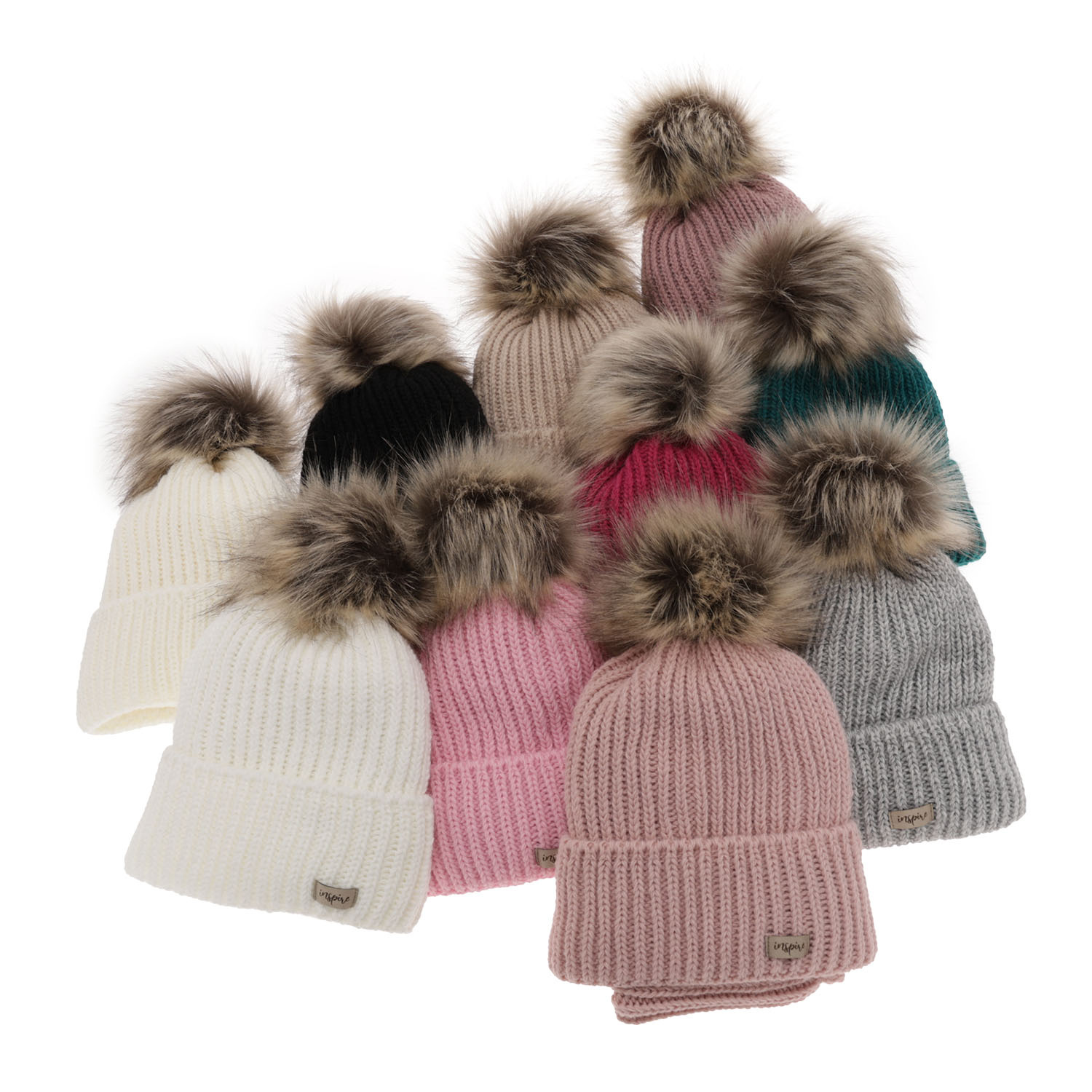Meisjes winter set muts en buissjaal, smaragd, met garen pompon, Willow