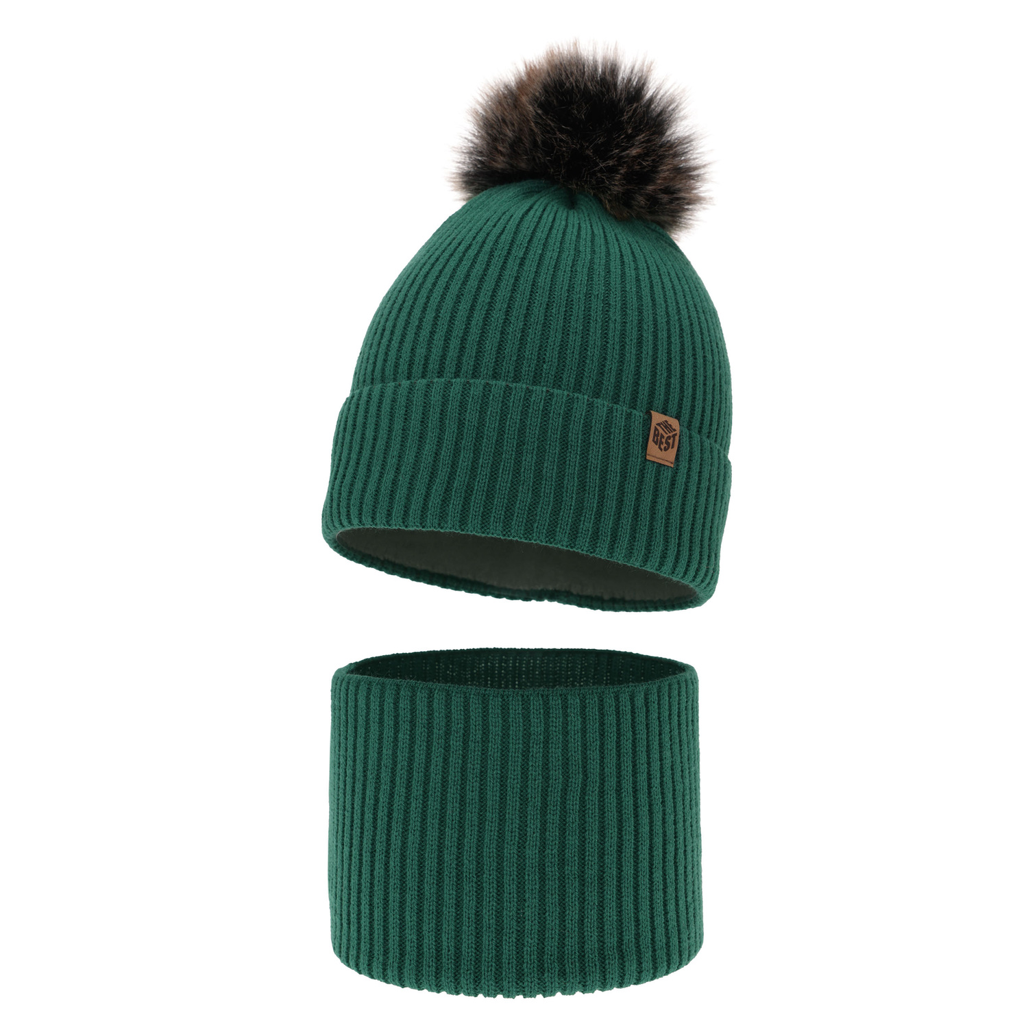 Jongens winter set, groen, met garen pompon, Wizar