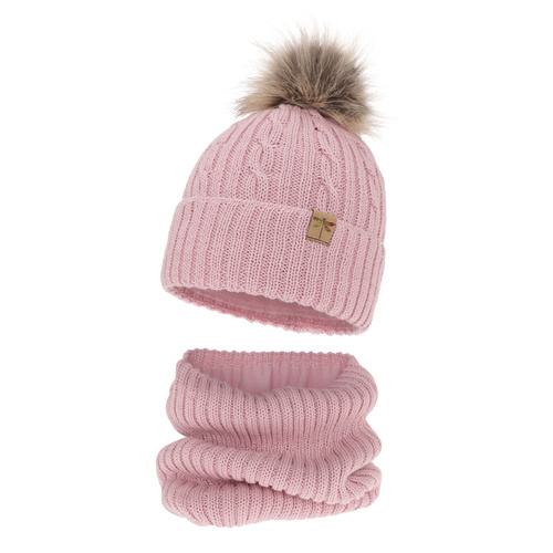 Meisjes winter set, roze, met garen pompon, Aprilia