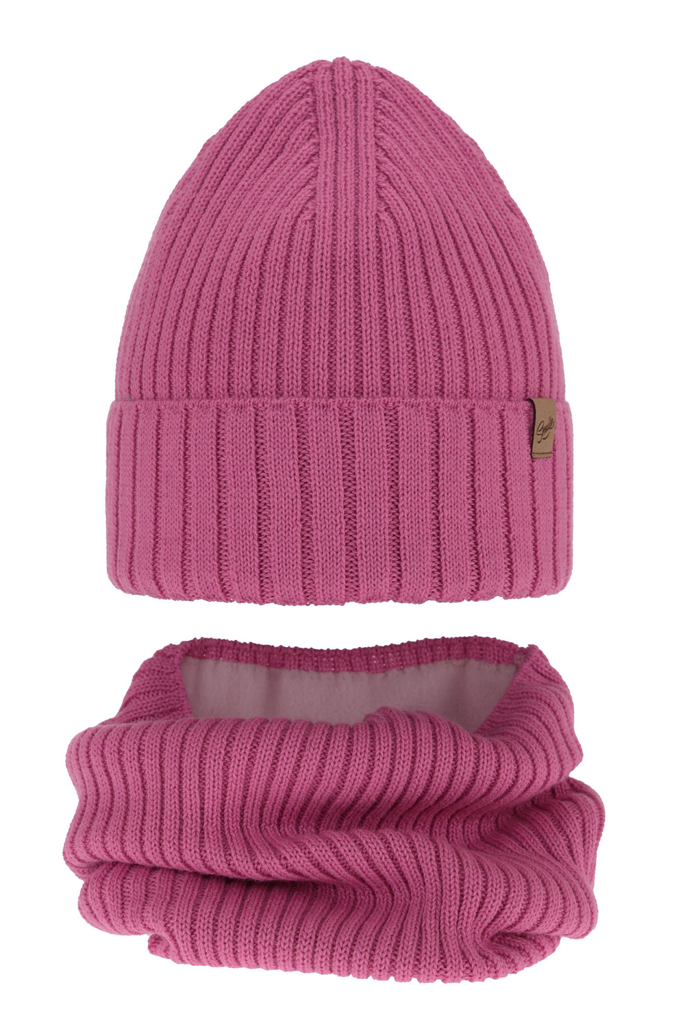 Meisjes winter set muts en buissjaal, roze, met merinowol, Mesalia