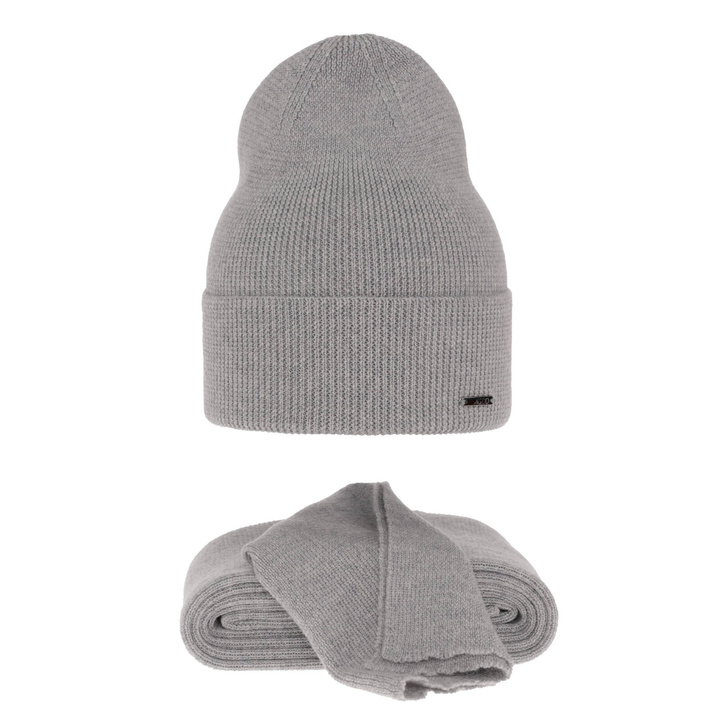 Dames winter set muts en sjaal, grijs, 100% Merino Wol, Melpomena