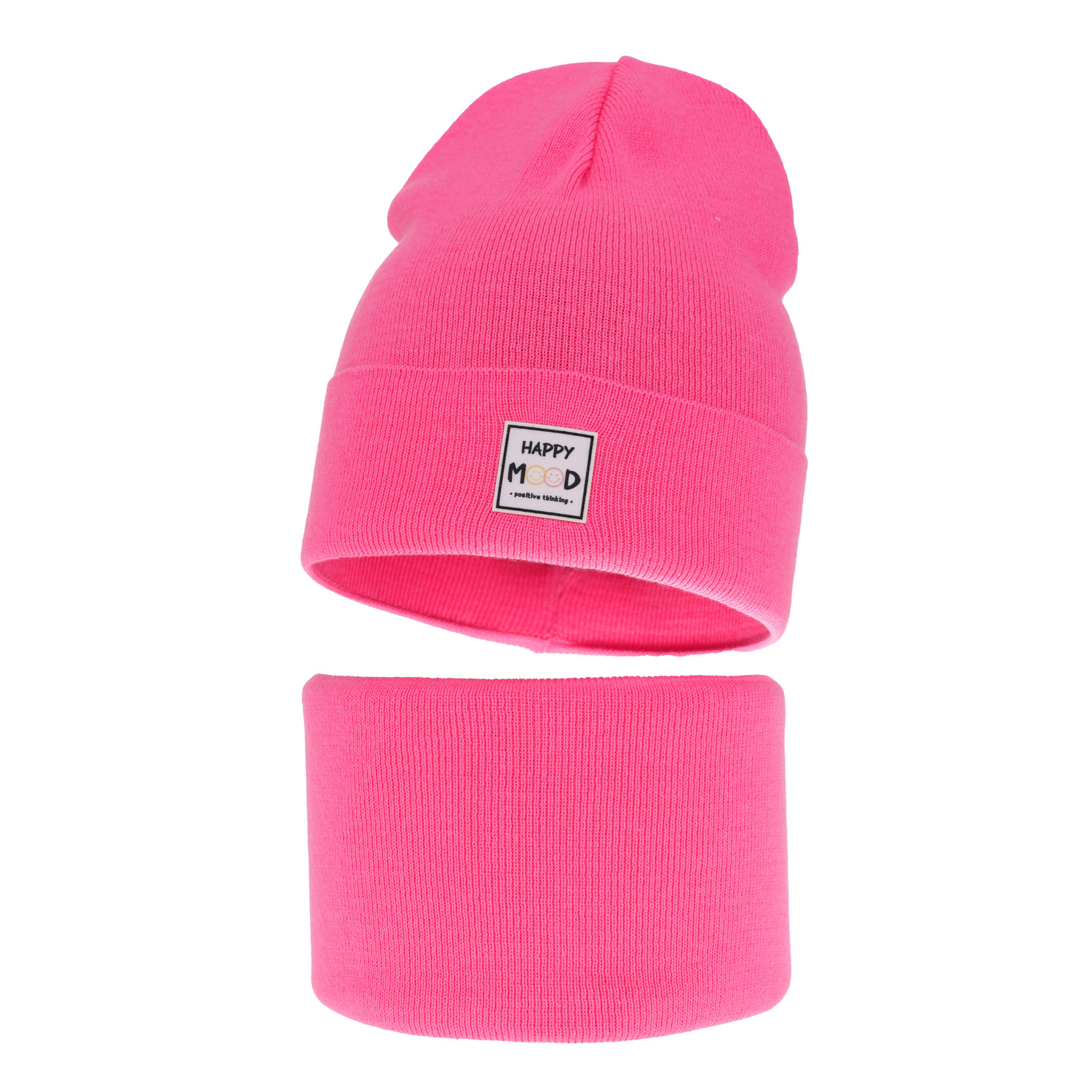 Meisjes herfst/lente set muts en buissjaal, puuvillalla, roze, Mersila