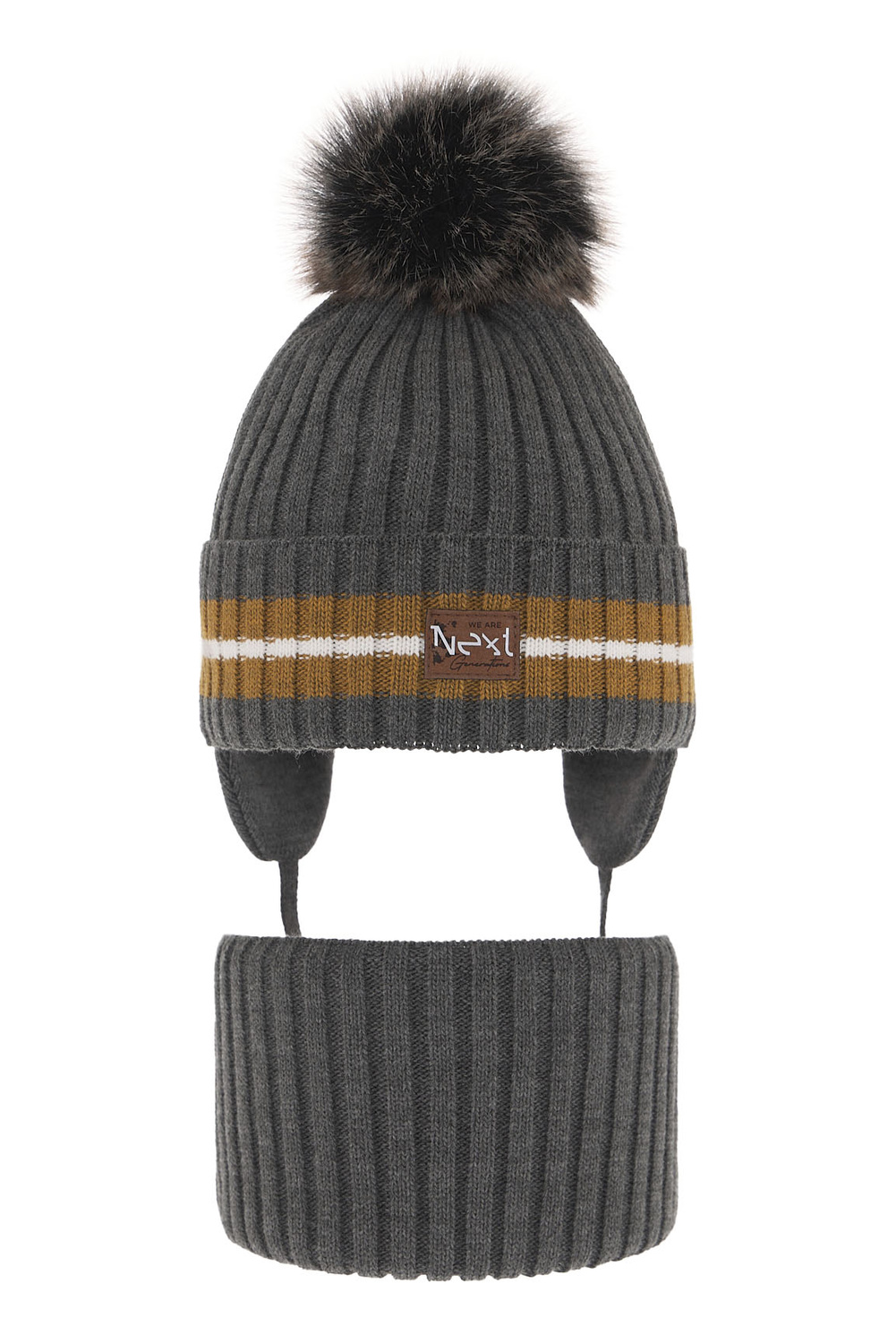 Jongens winter set, grijs, met garen pompon, Echo