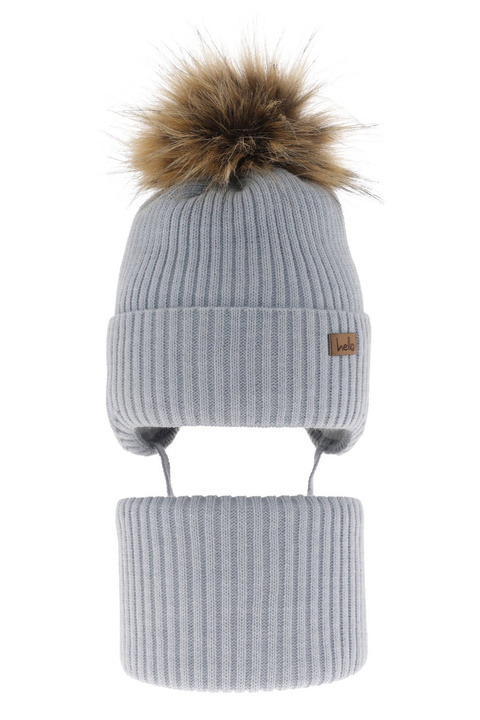 Jongens winter set, lichtblauw, met garen pompon, Bergo
