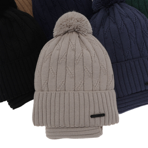 Jongens winter set, bruin, met garen pompon, met merinowol, Talar