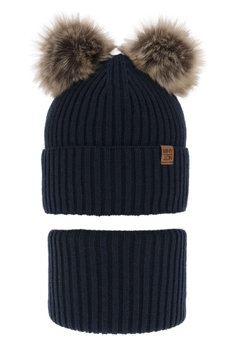 Jongens winter set, marineblauw, met twee pompons, Oxford