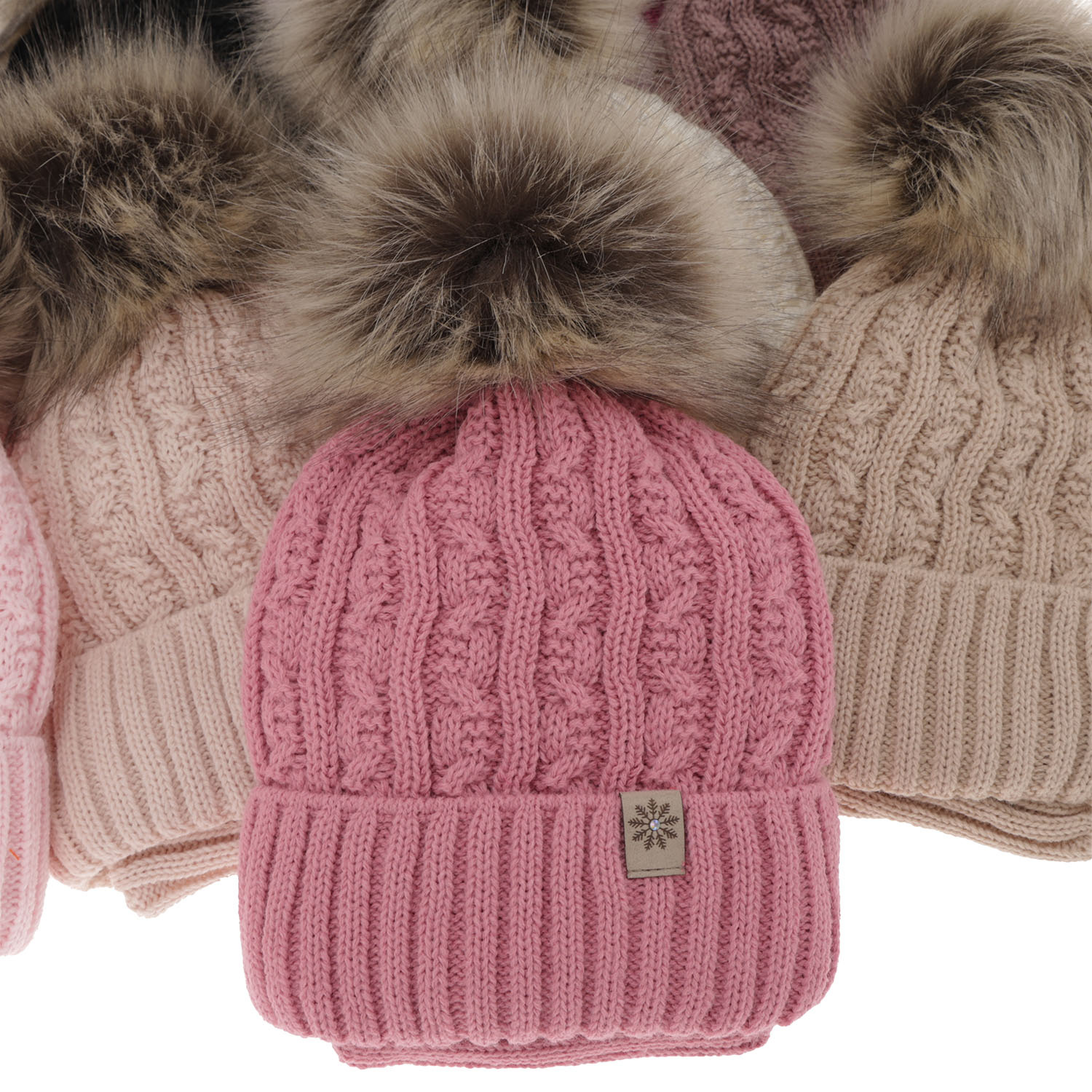 Meisjes winter set muts en buissjaal, roze, met garen pompon, Pretoria