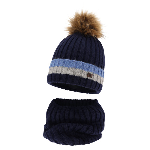 Jongens winter set, blauw, met garen pompon, Beno