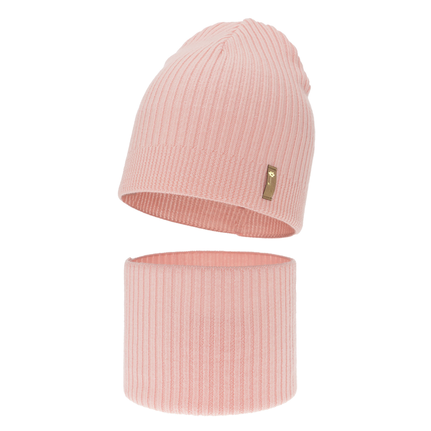 Meisjes herfst/lente set muts en buissjaal, roze, 100% Merino Wol, Chelsie