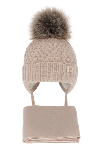 Jongens winter set, beige, met garen pompon, met bindkoorden, Norberto