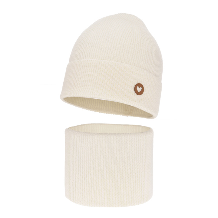 Meisjes herfst/lente set muts en buissjaal, kremowy, 100% Merino Wol, Brook