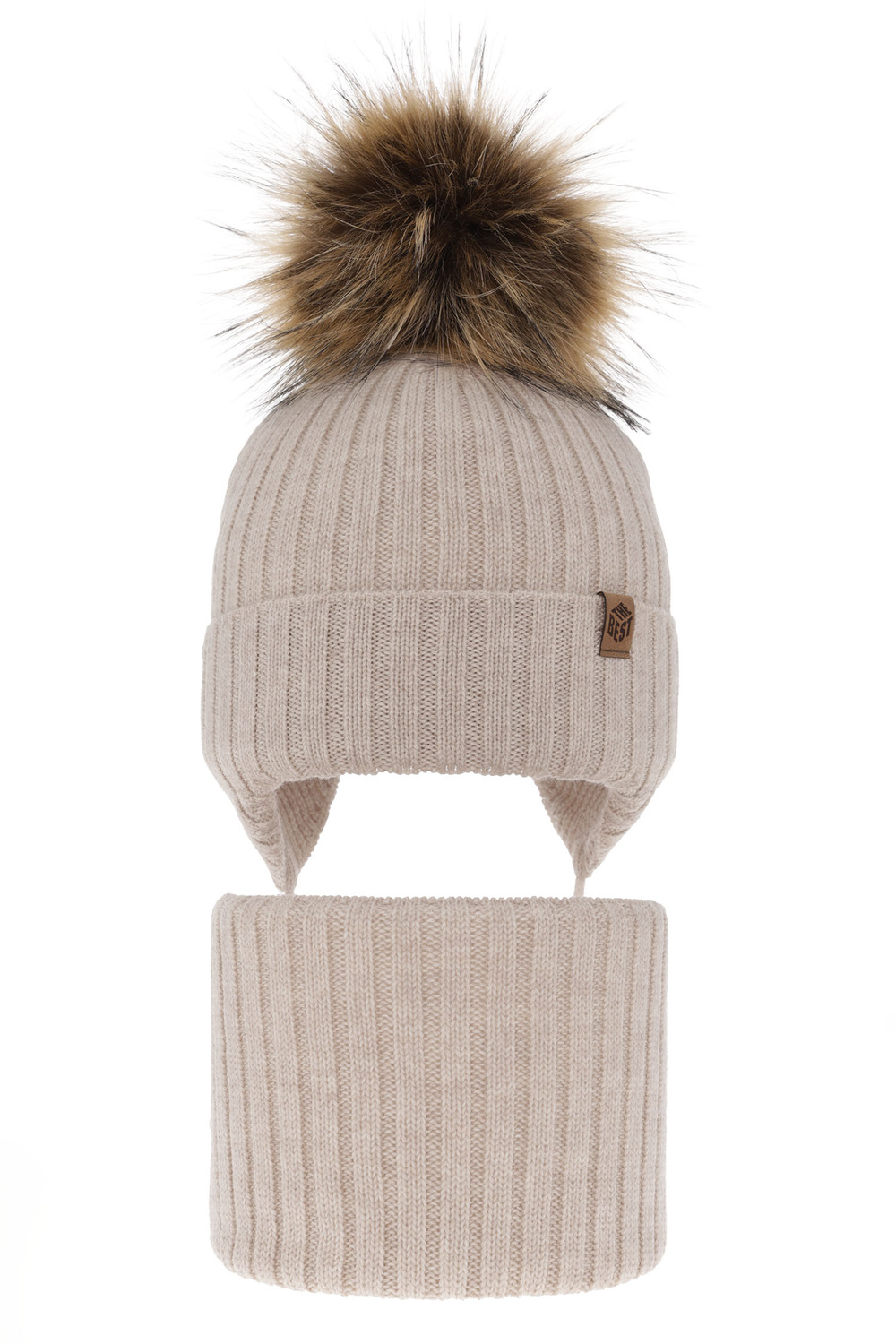 Jongens winter set, beige, met bindkoorden, 100% Merino Wol, Juno