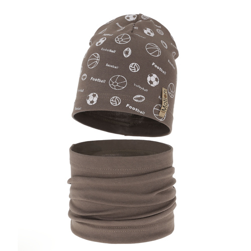 Jongens herfst/lente set muts en buissjaal, bruin, katoenen, Paolo