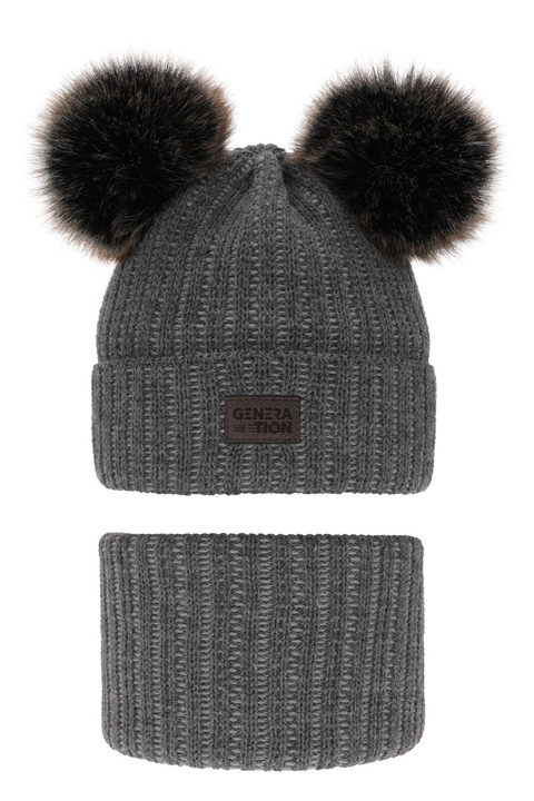 Jongens winter set, grijs, met twee pompons, Tokio