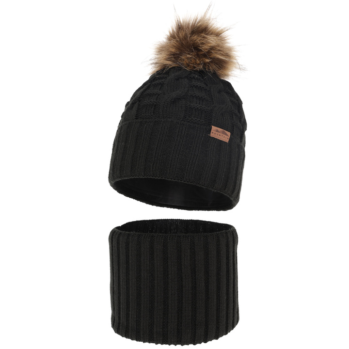 Jongens winter set, zwart, met garen pompon, Cent