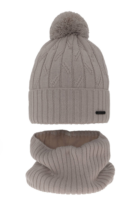 Jongens winter set, beige, met garen pompon, met merinowol, Talar