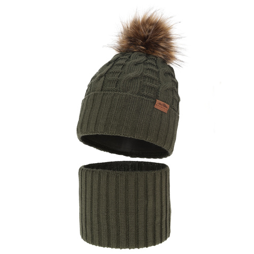 Jongens winter set, khaki, met garen pompon, Cent