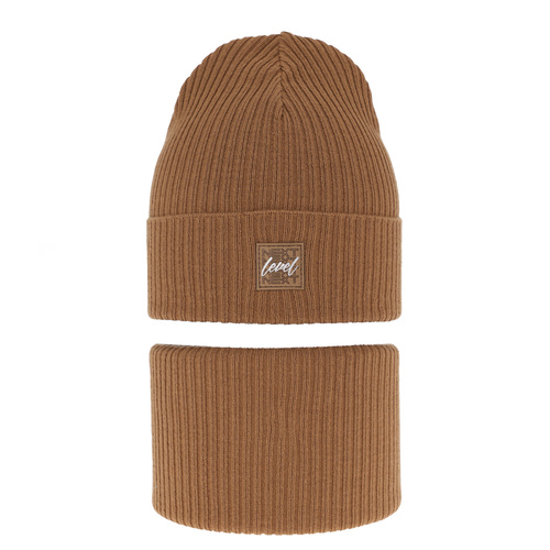 Jongens herfst/lente set muts en buissjaal, puuvillalla, camel, Fenix