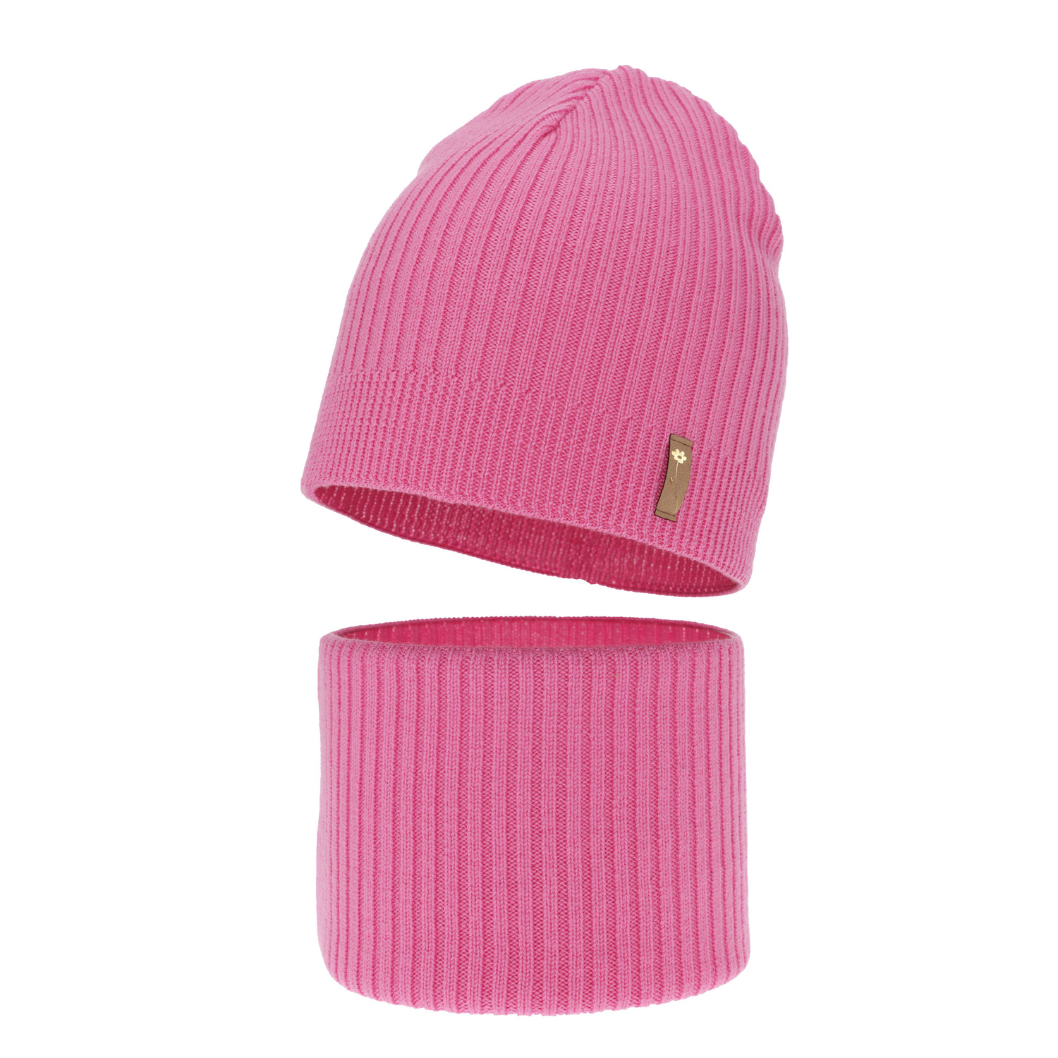 Meisjes herfst/lente set muts en buissjaal, roze, 100% Merino Wol, Chelsie