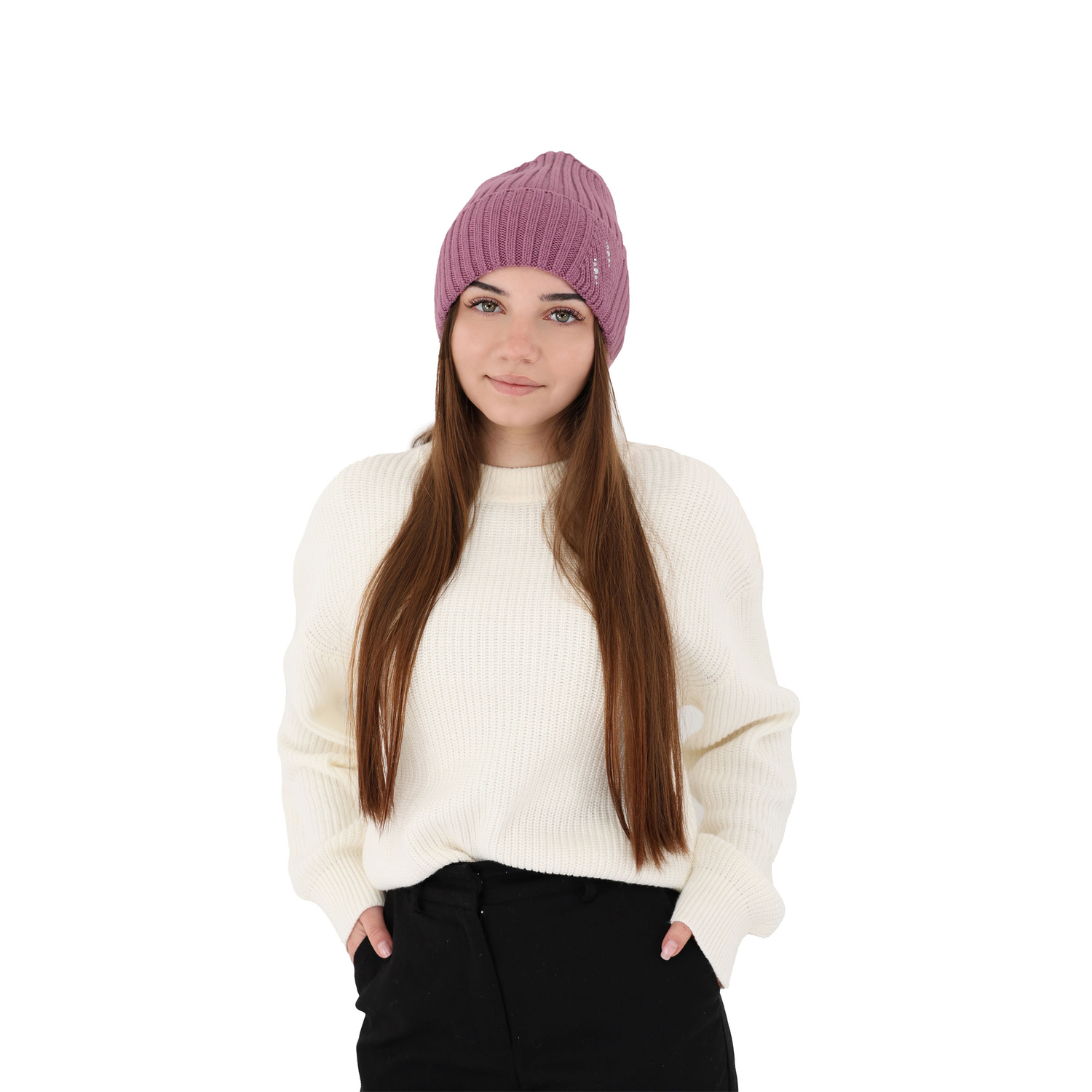 Dames wintermuts, paars, 100% Merino Wol, Ariga