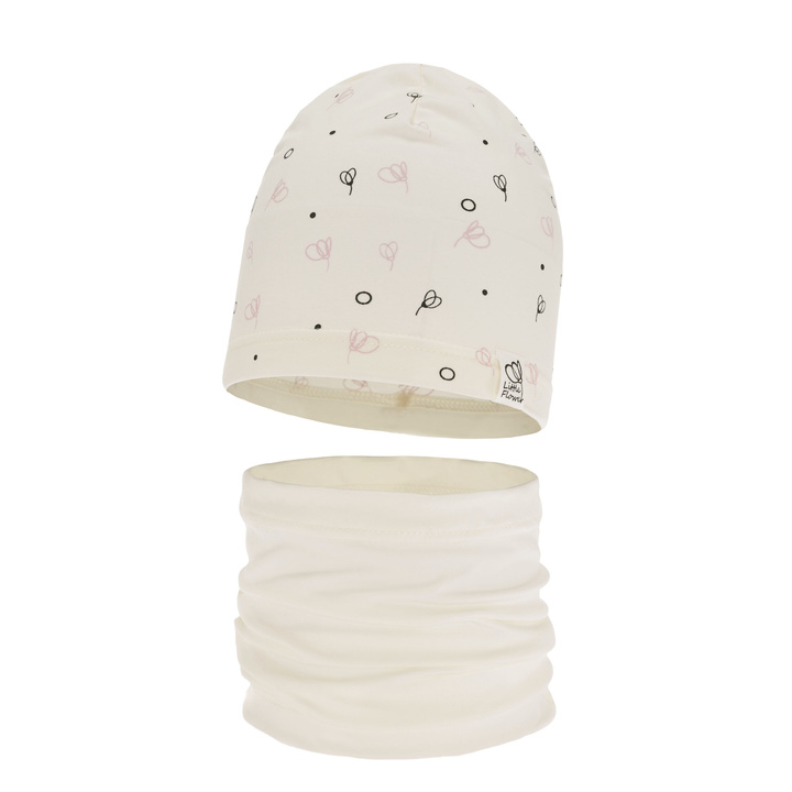 Meisjes herfst/lente set muts en buissjaal, crème, katoenen, Fiora