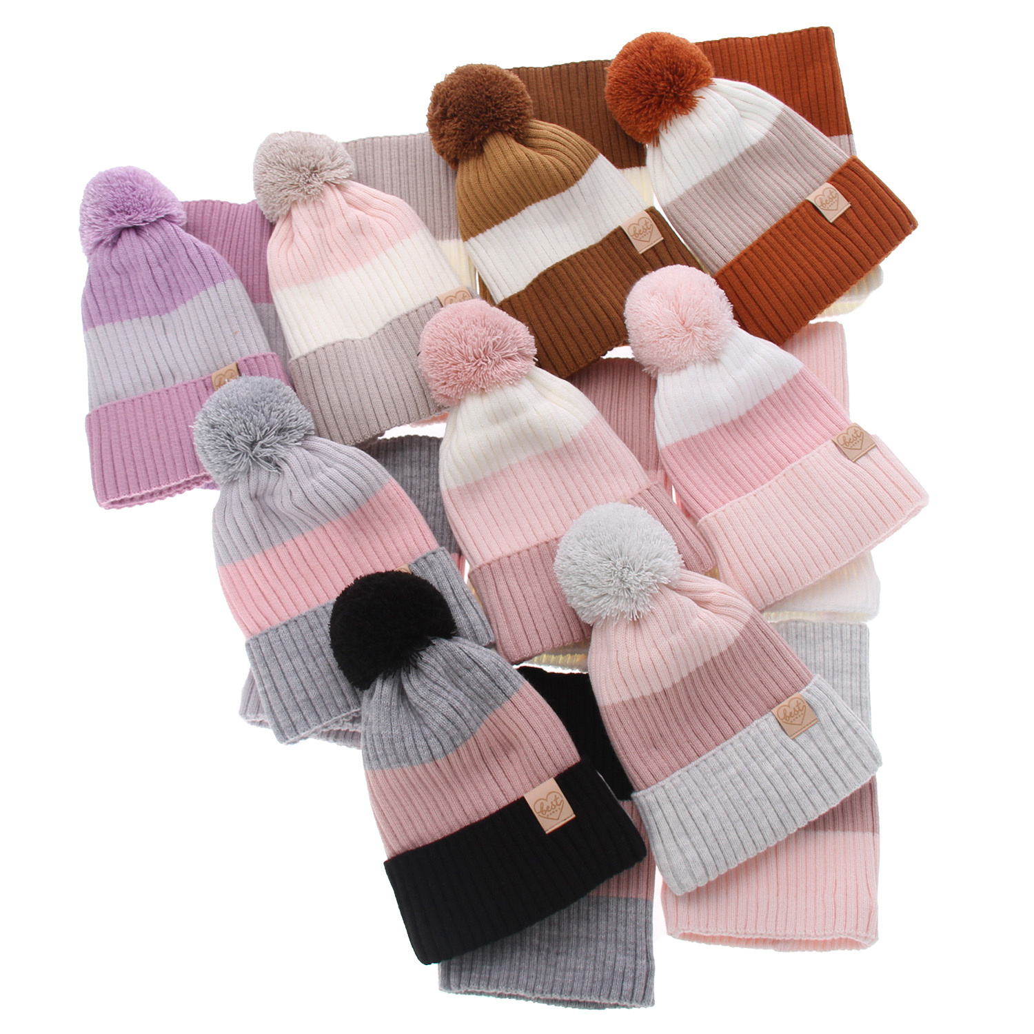 Meisjes winter set, bruin, met garen pompon, Indiana