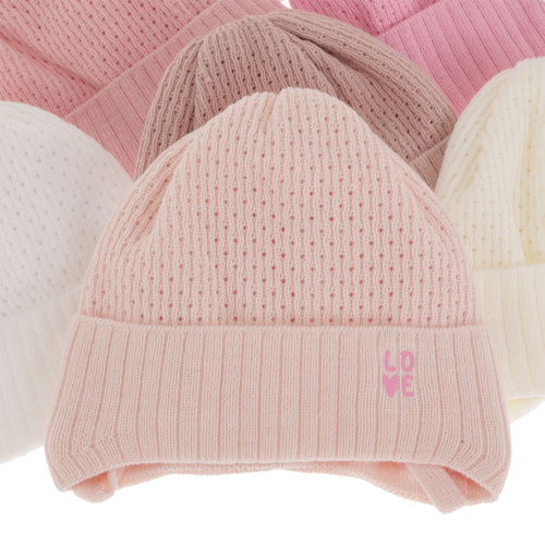 Meisjes herfst/lente muts, roze, met bindkoorden, Camilla