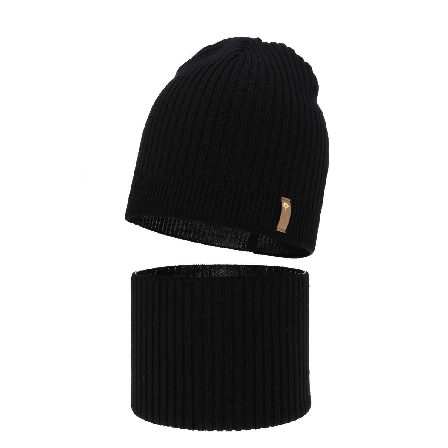 Meisjes herfst/lente set muts en buissjaal, zwart, 100% Merino Wol, Chelsie