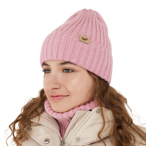 Meisjes winter set muts en buissjaal, paars, met merinowol, Karmina