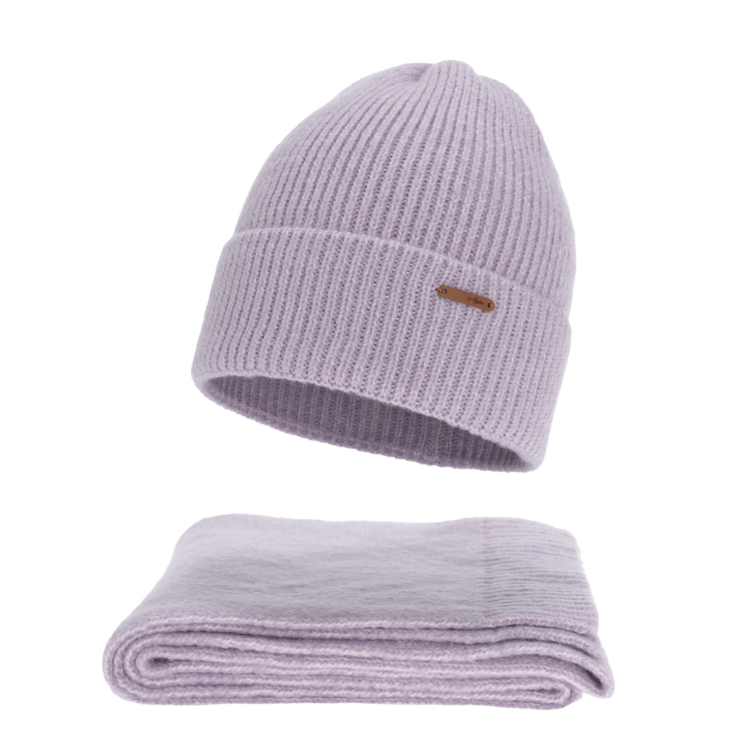 Naisten talvisetti: pipo ja huivi, fioletowy, merinovillalla, Seala