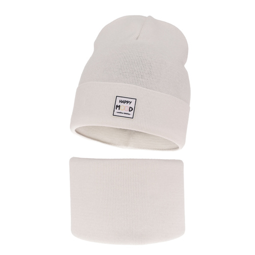 Meisjes herfst/lente set muts en buissjaal, puuvillalla, wit, Mersila