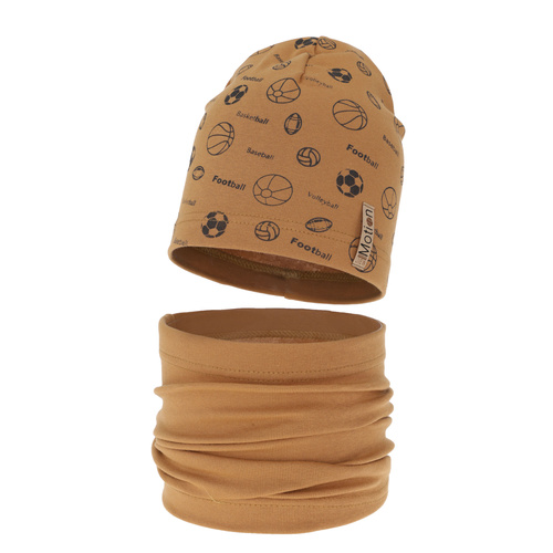 Jongens herfst/lente set muts en buissjaal, camel, katoenen, Paolo