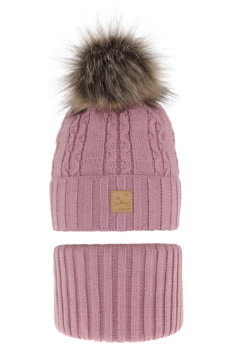 Meisjes winter set muts en buissjaal, paars, Met garen pompon, Alexia