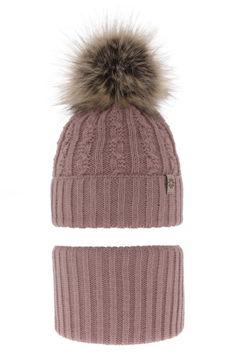 Meisjes winter set muts en buissjaal, amarant, met garen pompon, Pretoria