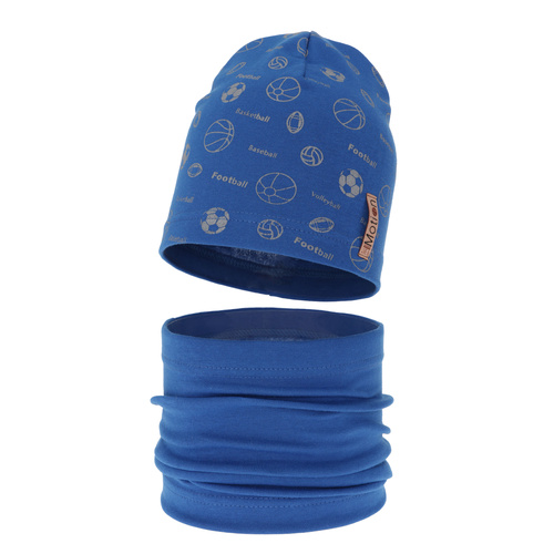 Jongens herfst/lente set muts en buissjaal, blauw, katoenen, Paolo
