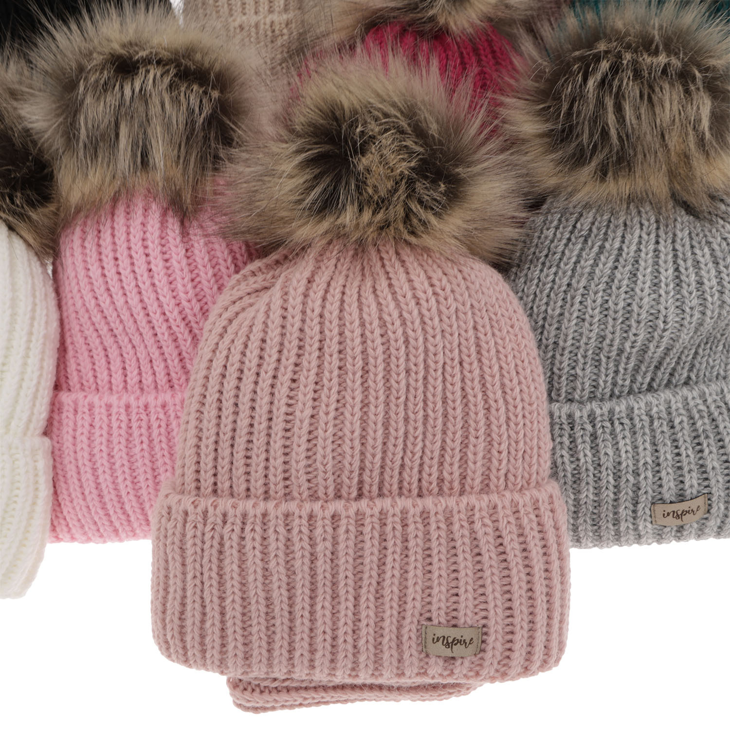 Meisjes winter set muts en buissjaal, beige, met garen pompon, Willow