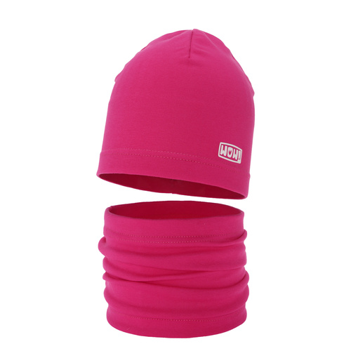 Meisjes herfst/lente set muts en buissjaal, roze, katoenen, Friza