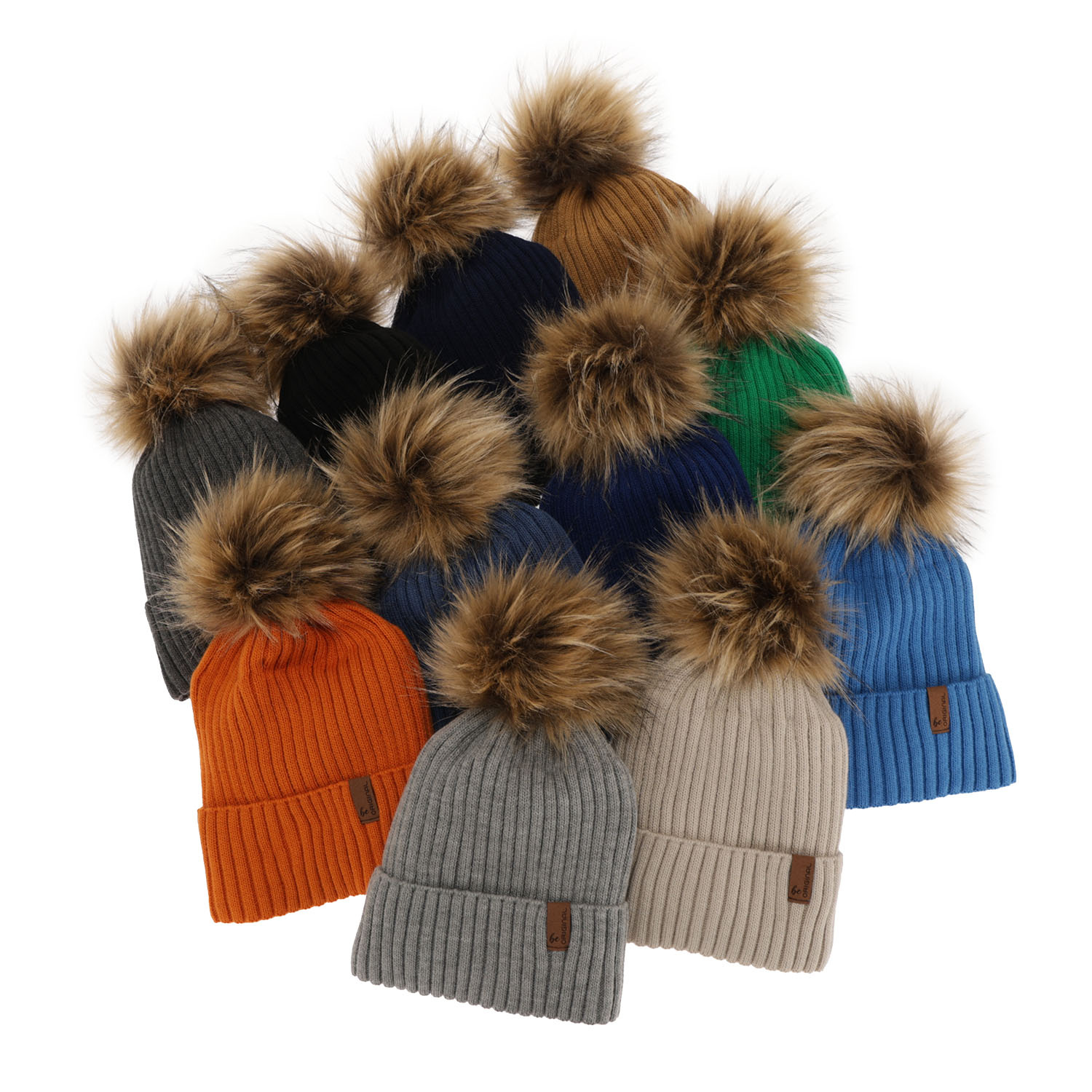 Jongens winter set, camel, met garen pompon, Onyks