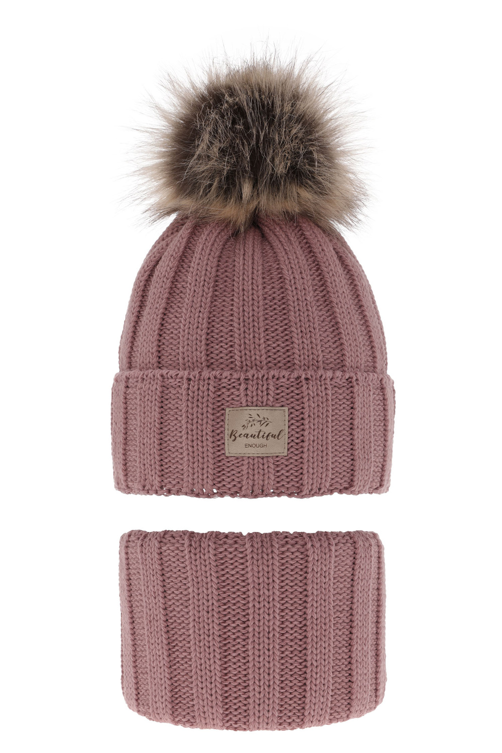 Meisjes winter set muts en buissjaal, amarant, met garen pompon, Kaliope