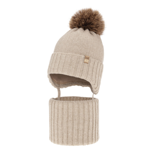 Jongens winter set, beige, met garen pompon, Kayen