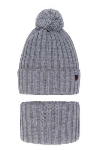 Jongens winter set, grijs, met garen pompon, Wiliam
