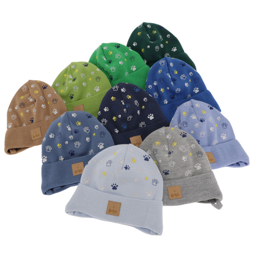 Jongens herfst/lente muts, blauw, met bindkoorden, Folik