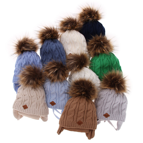 Jongens winter set, blauw, met garen pompon, met bindkoorden, Minor