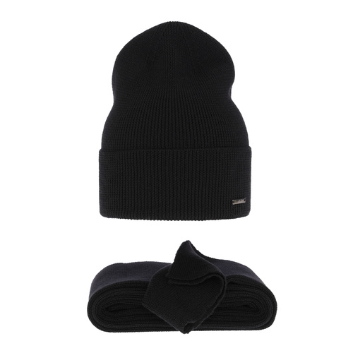 Dames winter set muts en sjaal, zwart, 100% Merino Wol, Melpomena