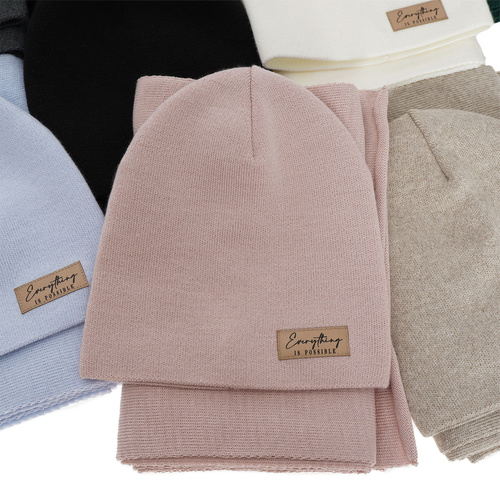 Dames herfst/lente set muts en sjaal, Roze, Zula