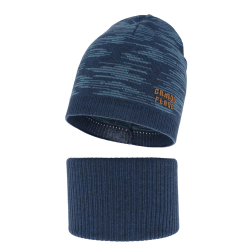 Jongens herfst/lente set muts en buissjaal, puuvillalla, donkerblauw, Carter
