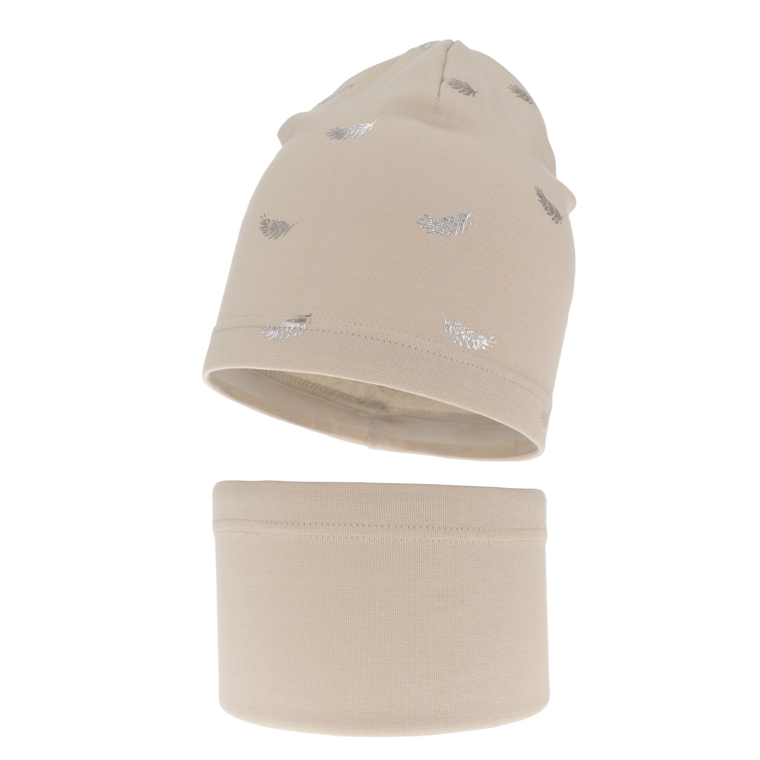 Meisjes herfst/lente set muts en buissjaal, beige, katoenen, Florena