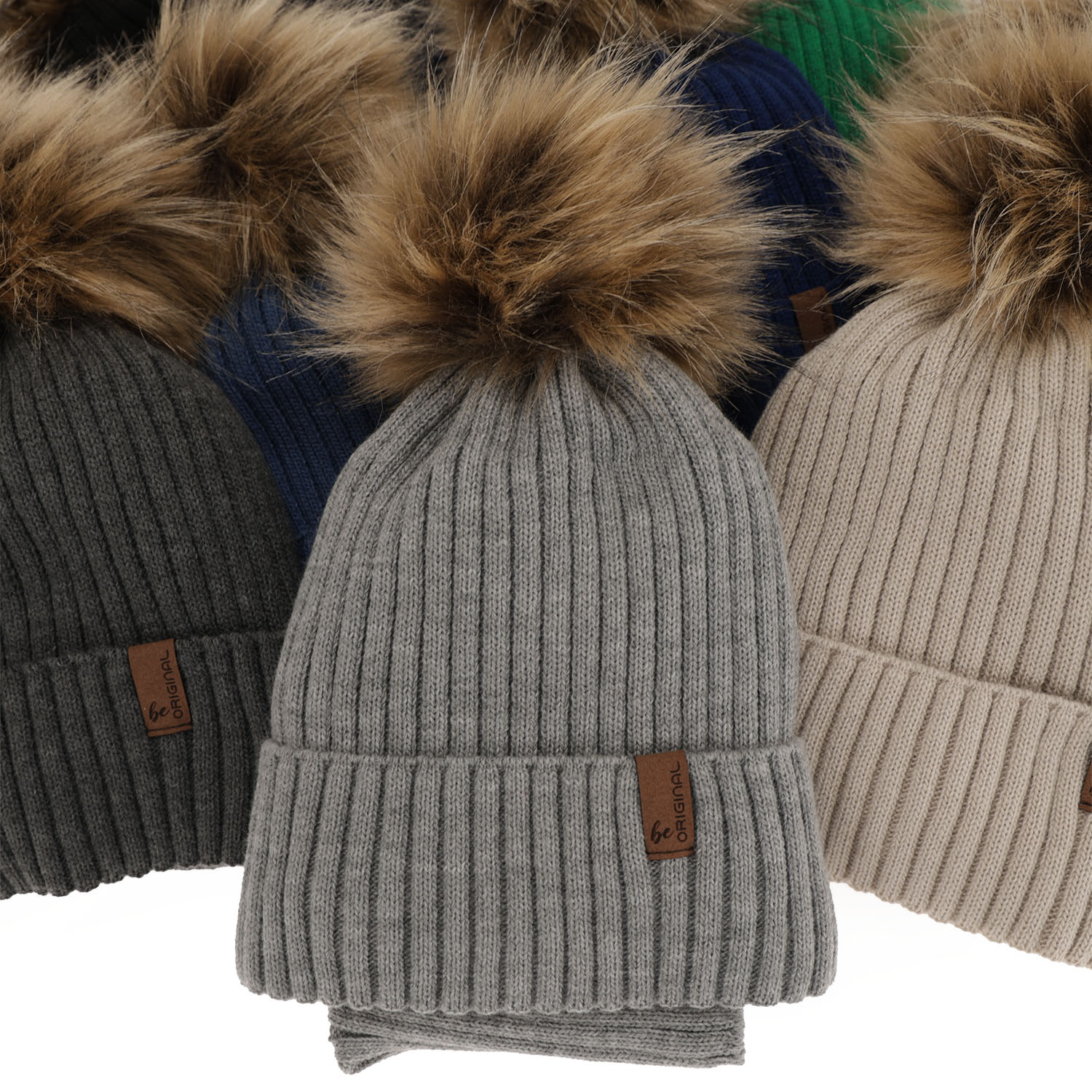 Jongens winter set, groen, met garen pompon, Onyks