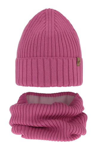 Meisjes winter set muts en buissjaal, roze, met merinowol, Mesalia